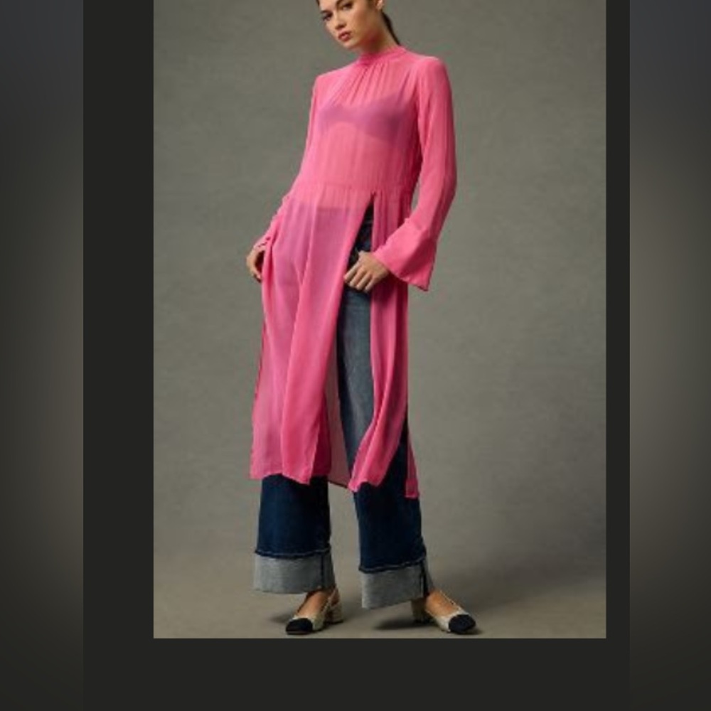 BY ANTHROPOLOGIE LONG-SLEEVE SHEER TUNIC DRESS